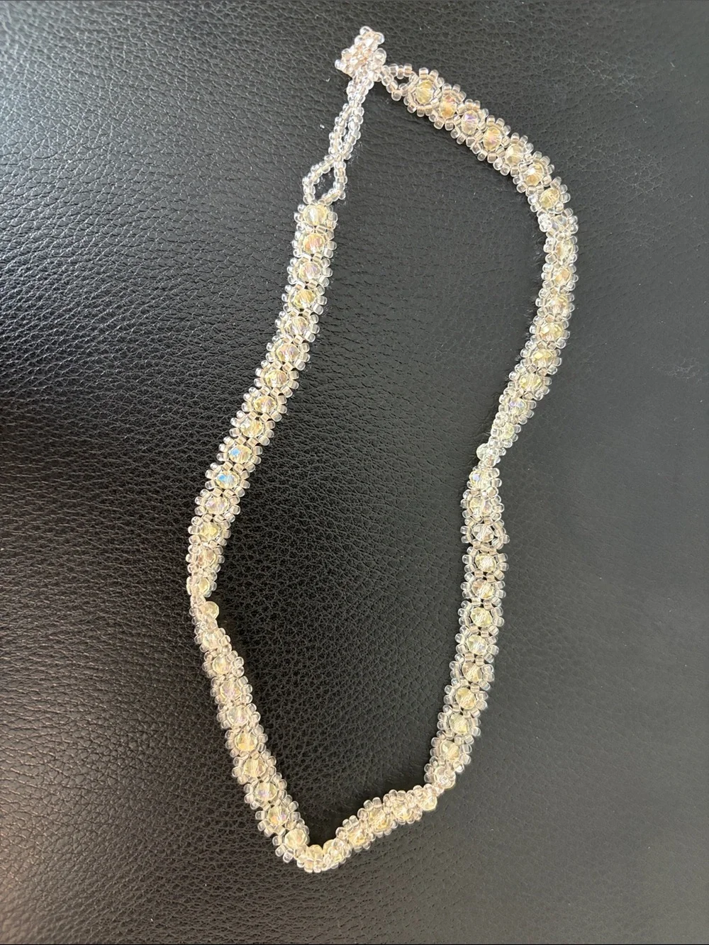 Crystal Beaded Necklace - Iridescent White